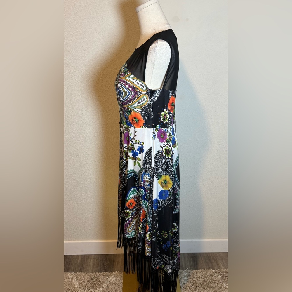 NWT Simon Chang Collection Colorful Paisley Floral Fringed Maxi Dress - Picture 6 of 13